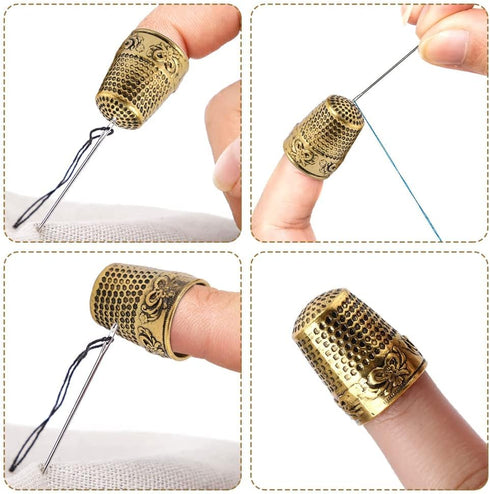 Mtsooning Metal Sewing Thimble, 2PCS Brass Ring Thimbles,Antique Fingertip Shield Quilting Accessories for Embroidery Needlework Knitting DIY Craf...