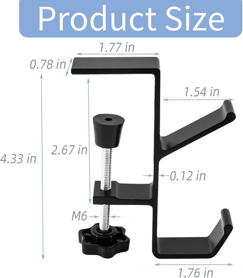 Desk Mount Bag Holder Hook Clamp-On Backpack Hanger Portable Desk Mount Headphones Holder Reduce Desk Clutter for Table Desk, Under Counter (Black...
