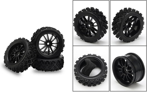 JIUWU 4pcs RC 1:10 Rubber Tires Car Crossing Wheels Rims Hex 12MM Black...