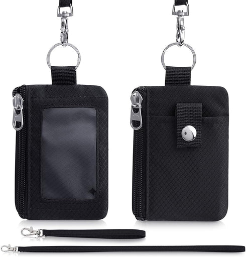 Minimalist Wallet For Mens Womens, Keychain RFID Blocking Zipper Small Wallet with ID Window 2 Lanyards,Water Resistant Travel Cash Card Coin Case...