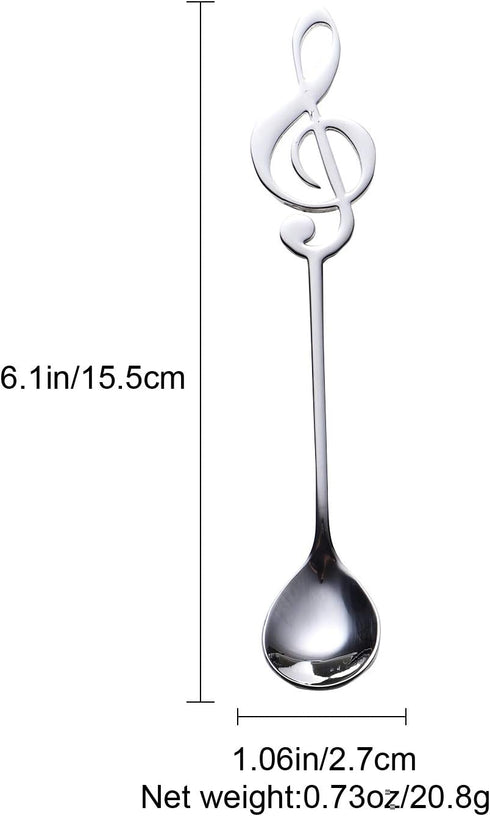 Music Note Spoons 6-Pack Creative Cute Teaspoons 18/10 Stainless Steel Staff Musical Notation Shaped Coffee Spoons by IRONX (silver-music note)...