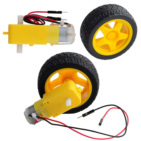 2pcs DC3-6V TT Motor 1:48 Reduction Ratio 200RPM Dual Shaft Gearbox with Hookup Wires Male Dupont Connector + 2pcs 65mm Tire Wheel for Arduino Mic...