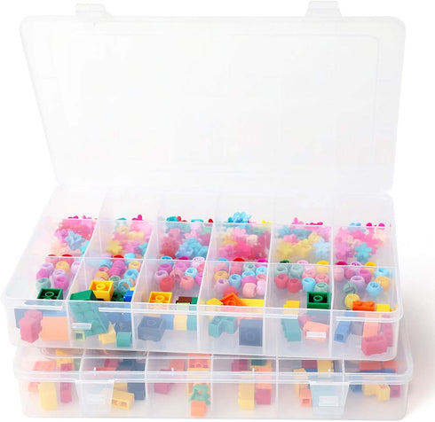 2pack 18 Grids Clear Plastic Organizer Box Storage Container with Dividers (Clear x 2PC,18 Grids Unadjustable)...
