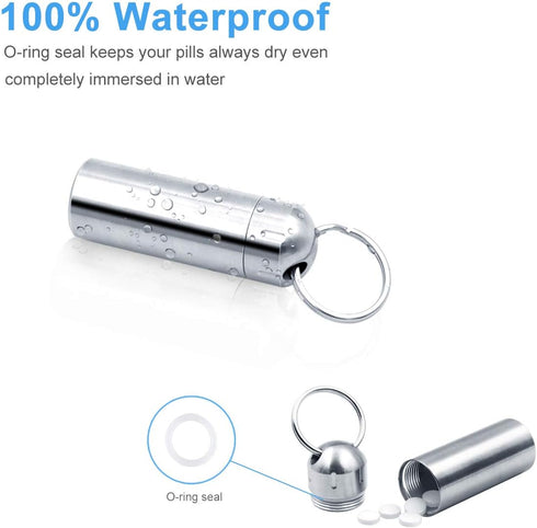 SHD Pill Box Keychain Waterproof Single Chamber Stainless Steel Pill Organizer for Outdoor Travel Camping...
