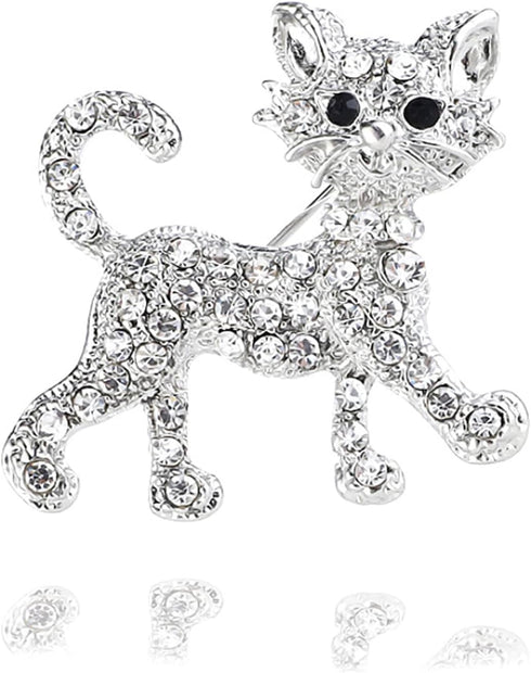 Lovely Crystal Cat Brooch Pin - Sparkling Rhinestone Kitty Brooch Pin for Pet Lovers - Pet Memorial Jewelry...