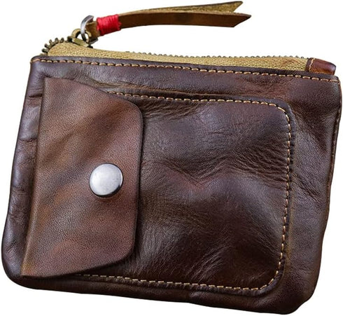1 Pcs Leather Zipper Coin Purse Wallet With Card Slots, Snap Coin Organizer, Change Holder,Card Case, Leather Zipper Storage Bag for Men & Women...