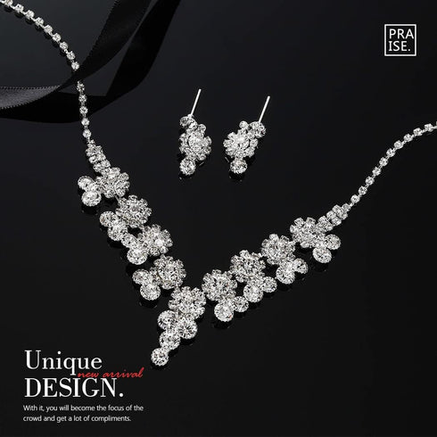 Yean Silver Wedding Jewelry Sets Rhinestone Necklace and Earring Set Crystal Prom Jewelry Sets for Women...