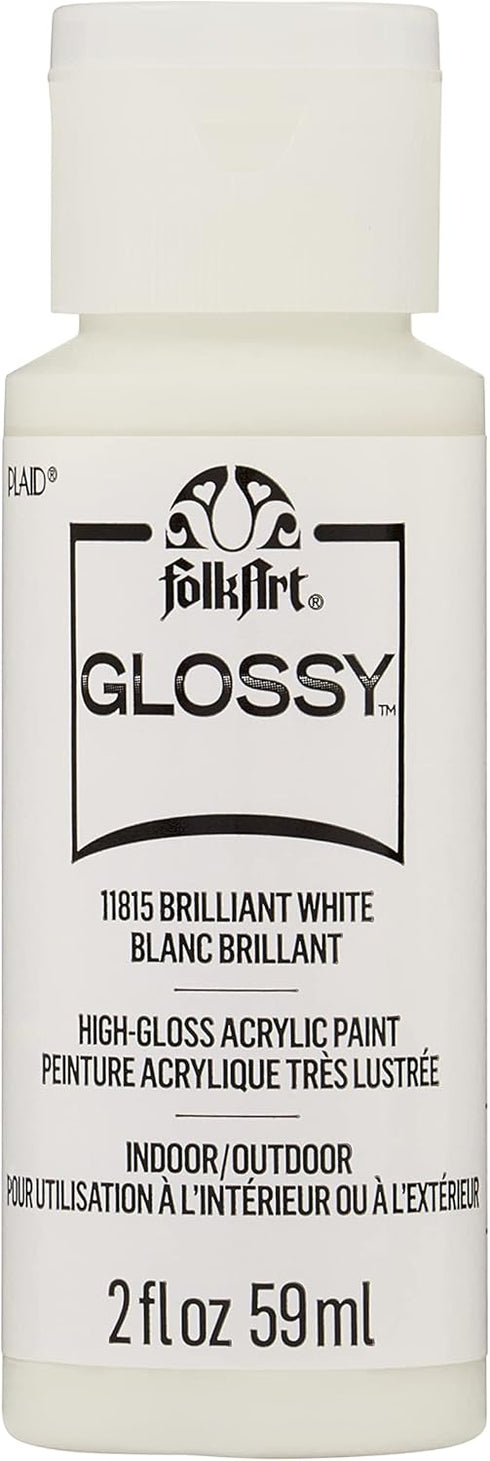 FolkArt White 2 fl oz Assorted 59ml Brilliant Gloss Acrylic Paint for Easy to Apply DIY Crafts, Art Supplies with A Glossy Finish, 11815...