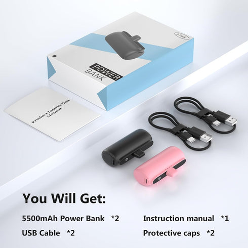 2 Pack Portable Charger iPhone, Upgraded 5500mAh Power Bank for iPhone, 20W PD Fast Charging, Ultra-Compact Travel Portable Phone Charger, Battery...