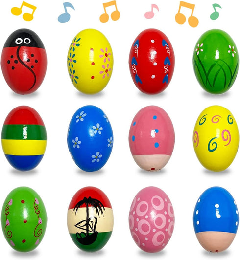 JoFAN 12 Pack Wooden Percussion Musical Shake Eggs Easter Egg Shakers for Kids Boys Girls Toddlers Easter Basket Stuffers Gifts...