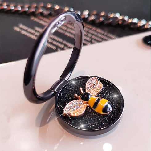 Fashion bee Pattern Cell Phone 360° Rotating Ring Stand Holder , Bling Diamond Finger Kickstand Back Stand Hand Grip Compatible with iPhone 12 ,Sa...