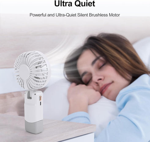 Handheld Fan, Portable Hand Fan USB Rechargeable Fans with 5 Speeds, Mini Foldable Battery Operated Fan, Small Desktop Fans with LED Display for H...