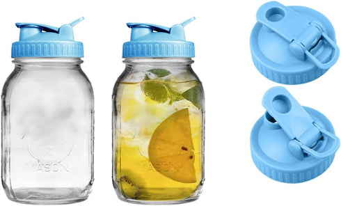 2 Pack Regular Mouth Flip Cap Mason Jar Lids for Mason Jars - Airtight Sealing, Leak-Proof Design, and Convenient Pouring Spout (Jars Sold Separat...