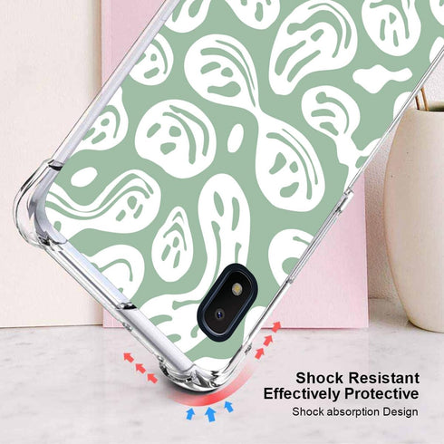 Phone Case for Samsung Galaxy A10e, Pastel Green White Funny Trippy Dripping Happy Smile Melted Hippie Smiling Skull Ghost Face Cute Shockproof Pr...