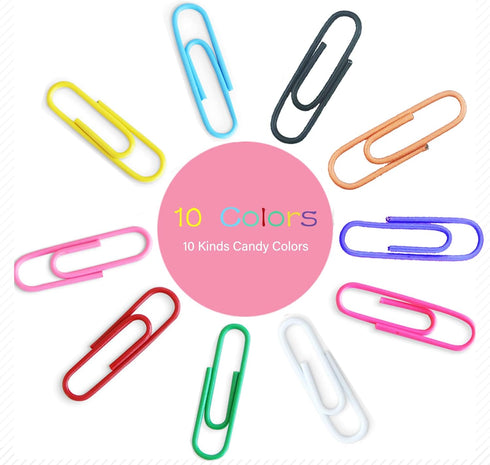 250pcs Coloured Large Paper Clips with Plastic Box Plastic Coated Metal Paper Clips for Office Stationery...