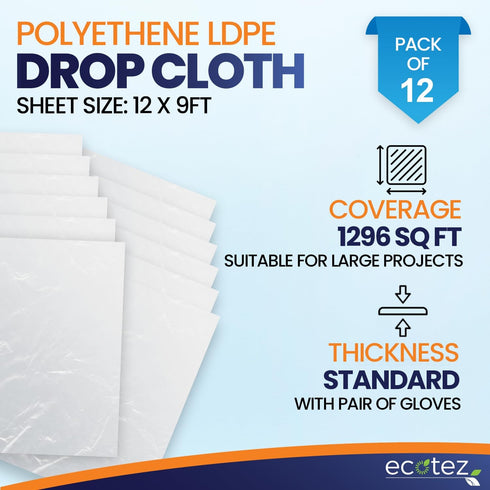 12 Pack 12 x 9 ft Extra Large Painter’s Plastic Drop Cloth Painting Sheet-Light & Durable Dust Cover-Clear Plastic Sheet-Plastic Sheeting-Plastic ...