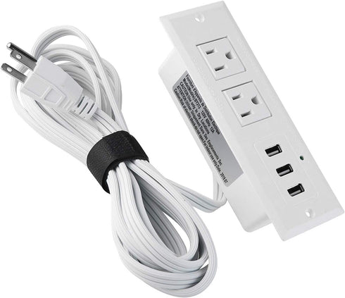 CCCEI Furniture Recessed Power Strip, White Desk Outlet with USB Ports, in Conference Desktop Flush Mount Plug, 6 ft Extension Cord....