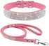 Cute Dazzling Sparkling Elegant Fancy Soft Suede Leather Bling Rhinestone Crystal Jeweled Pet Cat Dog Puppy Collar Dog Leash Combo Set (XS(Neck8-1...
