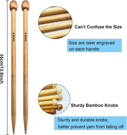 Weabetfu Bamboo Knitting Needle Straight Single Pointed 13.8-inch Length Knitting Needles for Handmade DIY Knitting,US Size 8(5mm)......