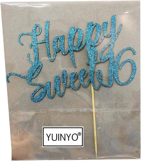 Happy Sweet 16 Cake Topper -Cheers to 16 Year - Happy 16th Birthday Cake Topper- Sweet Sixteen /16th Wedding Anniversary Party Decoration (Rose Go...