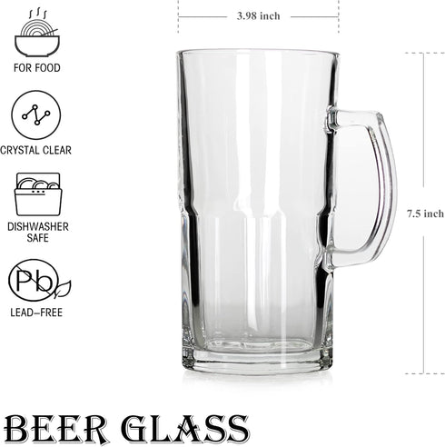 BaveL Style Extra Large Beer Mug 34 Ounce,Large Glass Mugs With Handle,One Liter German Beer Stein Super Mug (34 oz)...