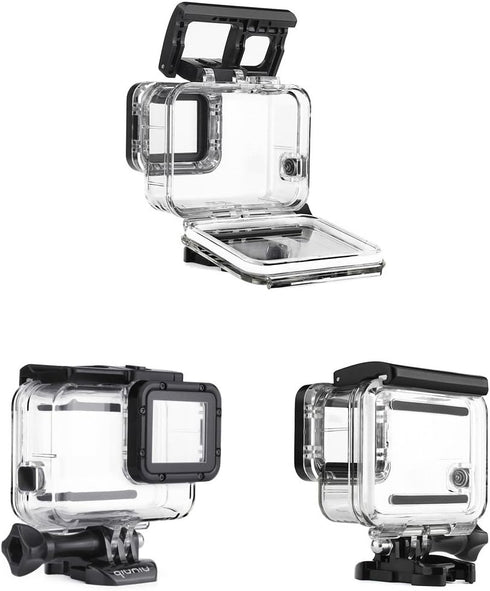Waterproof housing case for GroPro Hero 5 6 7 Black action camera with underwater photography filters - Red, Light Red and Magenta; Straight-in De...