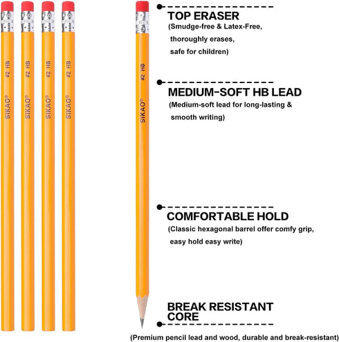 Pencils 12Pack Pencils #2, Number 2 Pencils Bulk, Wood Pencils for Kids Sketching Drawing, Yellow HB No 2 Pencils with Erasers, Classroom Must Hav...