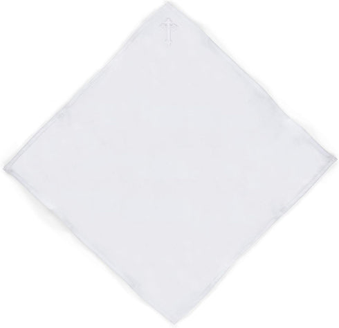 Boy's First Communion White Crucifix 10 x 10 Satin Pocket Square...