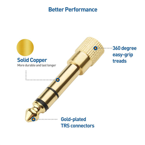 Cable Matters 2-Pack 1/4 to 1/8 Headphone Adapter, 6.35mm to 3.5mm Adapter Male to Female, Gold Plated Stereo Headphone 3.5mm to 1/4 Adapter...