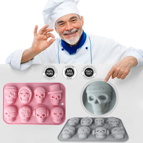 2 Pack 3D Skull Silicone Molds 8 Cavity Skull Themed Baking Mould Tray DIY Baking Tool for Chocolate Cake Dessert Candy Mousse Pastry Handmade Soa...
