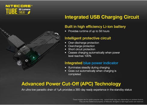 Nitecore Tube V2.0 Keychain Flashlight, 55 Lumen Bright USB Rechargeable Ultra Lightweight Compact (Black)...