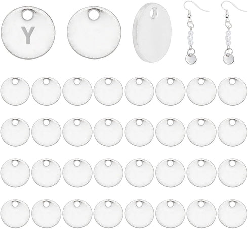 PH PandaHall 100 Pcs 304 Stainless Steel Flat Round Blank Stamping Tag Pendants Charms Diameter 8mm for Jewelry Making...