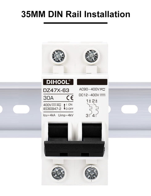 30 Amp 12V-400V AC DC Miniature Circuit Breakers (10A 15A 20A 25A 40A 50A 60A Optional) for Solar Panel PV System - Disconnect Switch, AC 110V DIN...