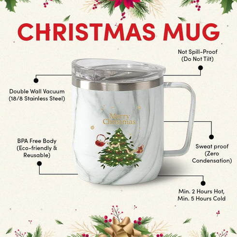 VAHDAM Christmas Mug, Christmas Gifts For Women, Men & Adults | Stainless Steel, Vacuum Insulated Coffee Mug with Lid - 10 oz | Christmas Gifts 20...