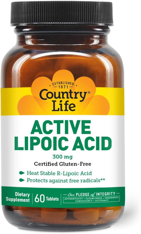 Country Life R-Alpha Lipoic Acid Complex 300mg - Alpha-Lipoic Acid 270mg & R-Lipoic Acid 30mg - Antioxidant Support - No Yeast, Corn, Wheat, Soy, ...