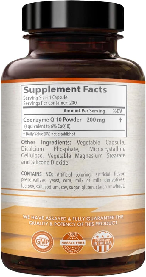 Coenzyme Q10 200mg CoQ10 Supplement -Once Daily CoQ10 200mg Powder Capsules for Heart Health, Antioxidant & Energy Support -Non-GMO, Quick Absorpt...