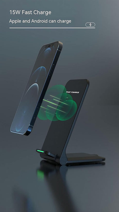 Wireless Charging Station,15W Fast Wireless Charging Station with Sleep-Friendly Adaptive Light,Compatible with Samsung Galaxy, Google LG, etc?Bla...