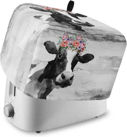 Toaster Dust Cover for Kitchen 2 Slice, Farmhouse Cow Flower Black Bread Maker Cover Toasters Covers for Fingerprint Protector, Washable Kitchen S...