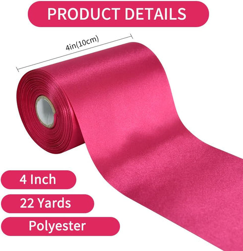 TONIFUL 4 Inch x 22 Yards Wide Hot Pink Satin Ribbon Solid Fabric Large Ribbon for Cutting Ceremony Kit Grand Opening Chair Sash Table Hair Car Bo...