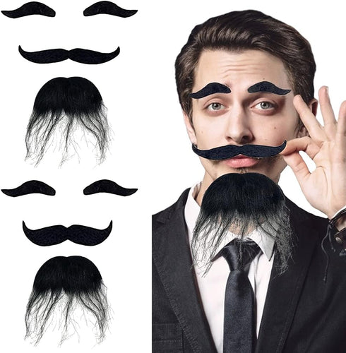 OJYUDD Self Adhesive Fake Eyebrows Beard,2 PCS Costume Facial Hair,Halloween Moustache Kit,Disguise Decoration for Masquerade Costume Party (Black...