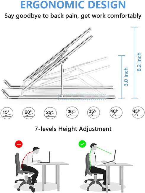 Laptop Stand, Adjustable Aluminum Foldable Portable Holder, Upgrade Whole Anti-Slip Silicone Pad, Laptop Riser for Desk Compatible with MacBook Ai...