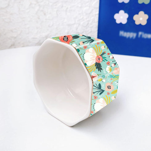 Ceramic Paper Clip Holder Gold Line Paper Clip Dispenser Organizer for Desk Cute Floral Pattern Office Binder Clip Holder Bobby Pin and Hair Clip ...
