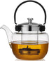 Unbreakable Glass Teapot with Infuser and Lid 1200ml/42.2oz,Heat Resistant Borosilicate Glass Tea Kettle for Blooming Loose Leaf Tea,Mike,Coffee,S...