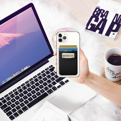 SHANSHUI Card Holder for Back of Phone, 5 PCS Double Cloth Slim Stretchy Phone Pocket Pouch Stick on ID Credit Card Wallet Compatible for iPhone 1...