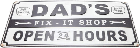 Lily's Home Dad’s Fix-It Shop Sign, Hanging Metal Sign, Garage Decor, Novelty Gifts for Dad...