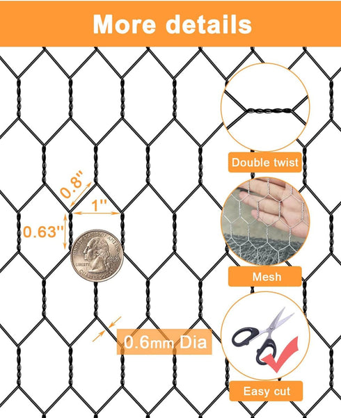 Garden Poultry Black Chicken Wire - 13.7 '' × 315 '' Chicken Wire for Crafts, Garden Fence Animal Barrier, 1 inch Mesh Poultry Netting Fence, Pet/...