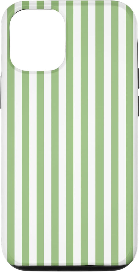 iPhone 15 Striped Pattern Green and White Vertical Lines Case...