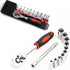 1/4 Inch Ratchet Socket Wrench Set, Metric Socket Set with Quick Release Reversible Ratchet Wrench and Extension Bar, Metric SAE Mechanic Tool Kit...