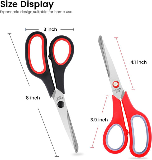 Scissors Set of 3-Pack, 8" Scissors All Purpose Comfort-Grip Handles Sharp Scissors for Office Home School Craft Sewing Fabric Supplies, High/Midd...