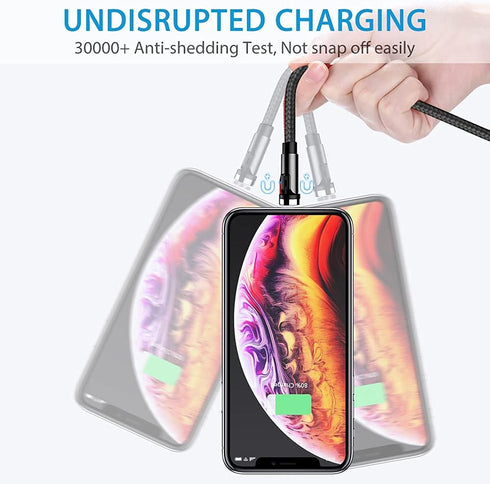 Terasako Magnetic Charging Cable 5-Pack (3/3/6/6/10FT) - 540° Rotating Magnetic Phone Charger Cable with LED Light - 90° Angle Connector, Nylon-Br...